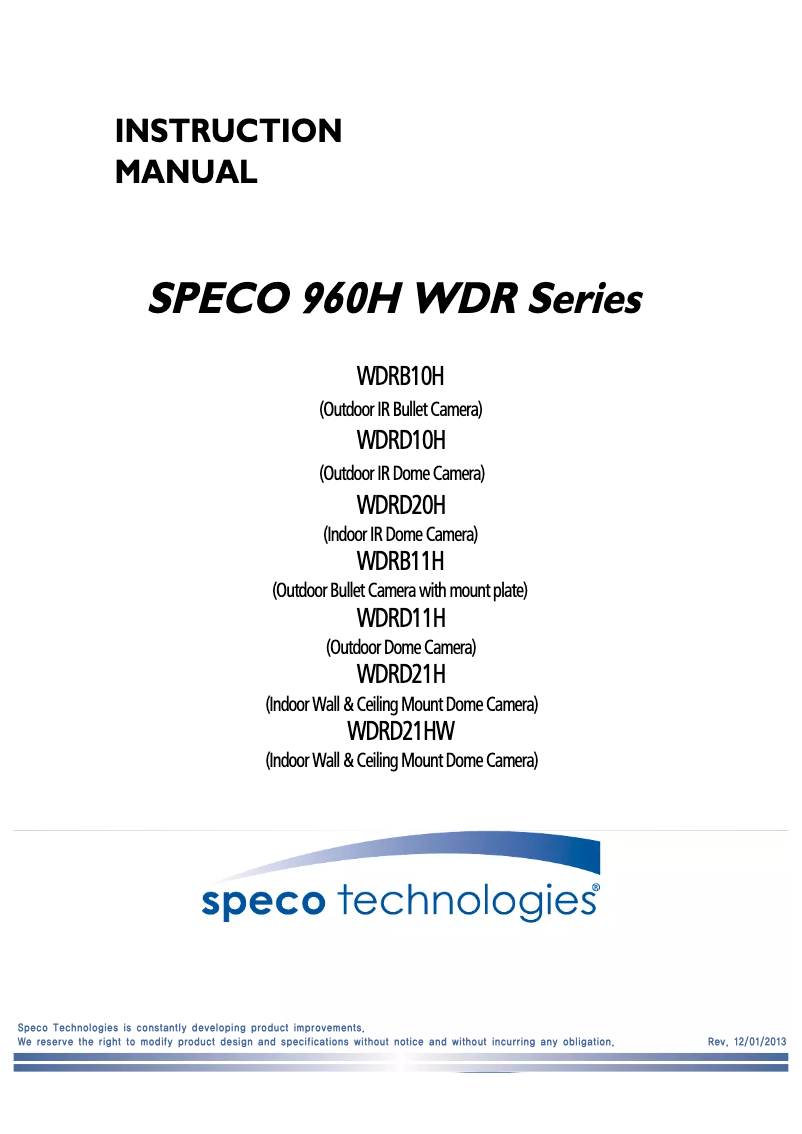 Page n°1 - Manuel utilisateur Speco Technologies 960H WDRD11H