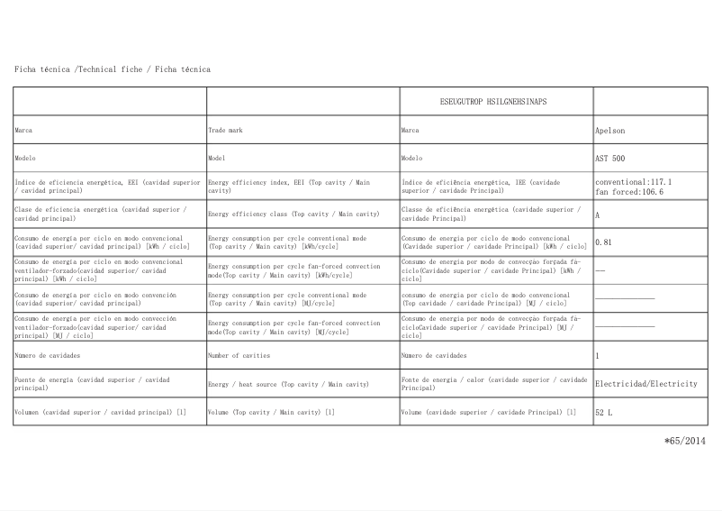 Page 1 de la notice Manuel utilisateur Apelson AST 500