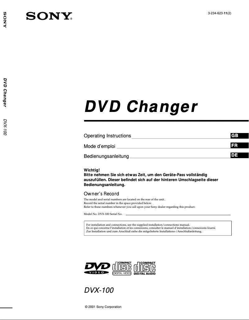 Image de la première page du manuel de l'appareil DVX-100