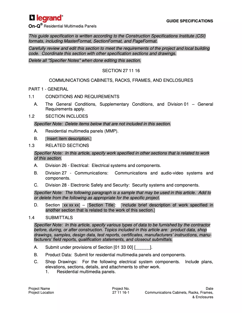Page 1 de la notice Manuel utilisateur On-Q RJ45