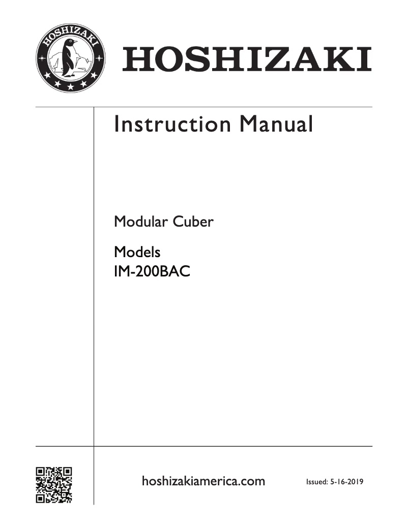 Page 1 de la notice Guide d'installation Hoshizaki IM-200BAA