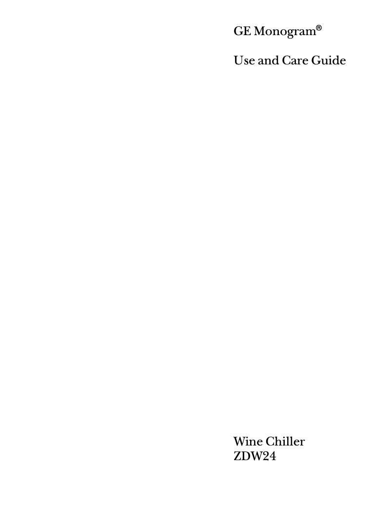 Page 1 de la notice Manuel d'utilisation et d'entretien GE ZDW24ABB