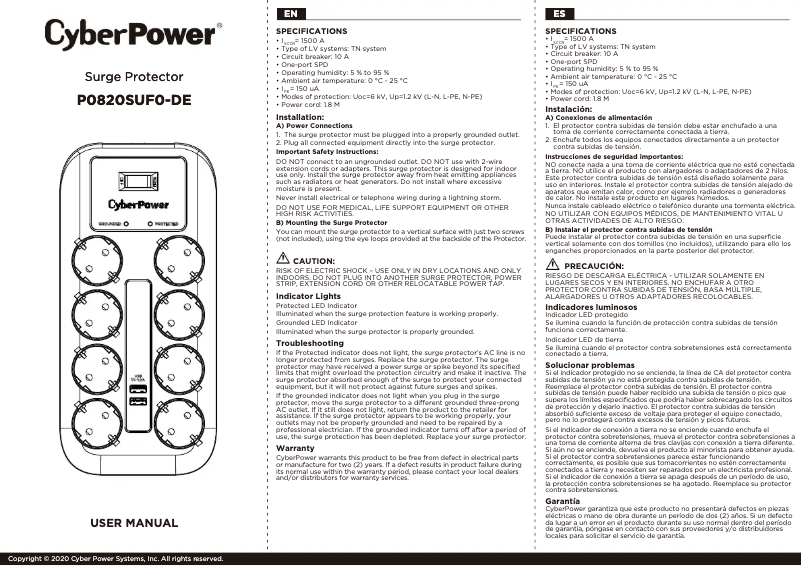 Page 1 de la notice Manuel utilisateur CyberPower P0820SUF0-DE