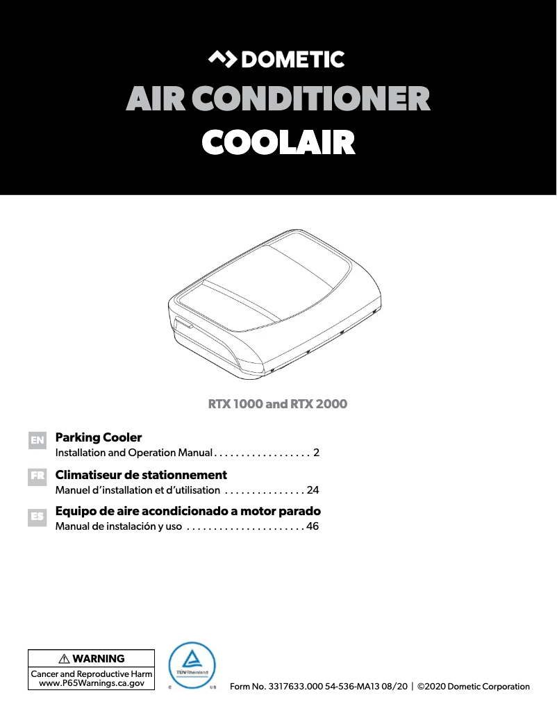 Page 1 de la notice Guide d'installation Dometic CoolAir RTX 2000