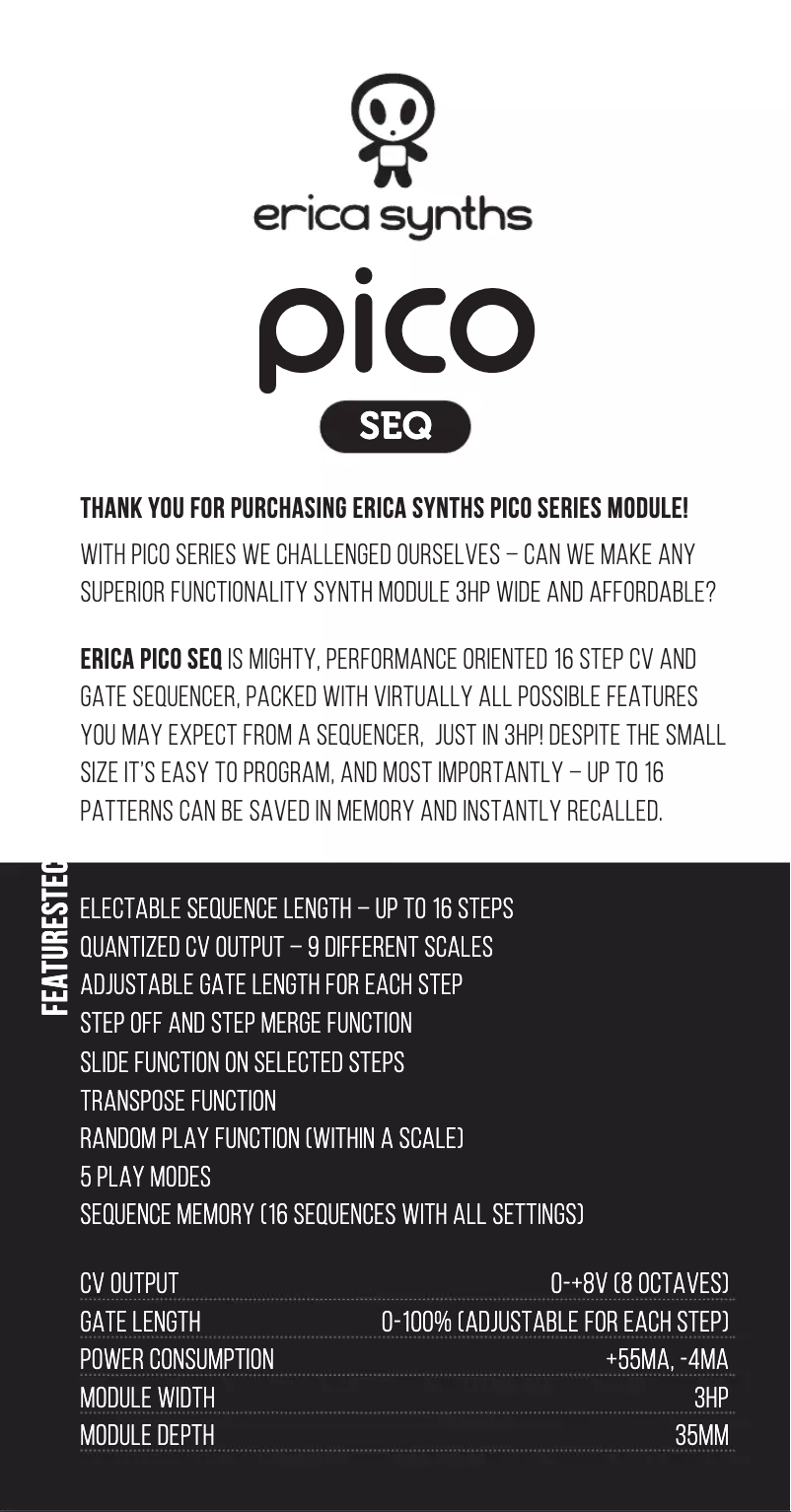 Page n°1 - Manuel utilisateur Erica Synths Pico SEQ
