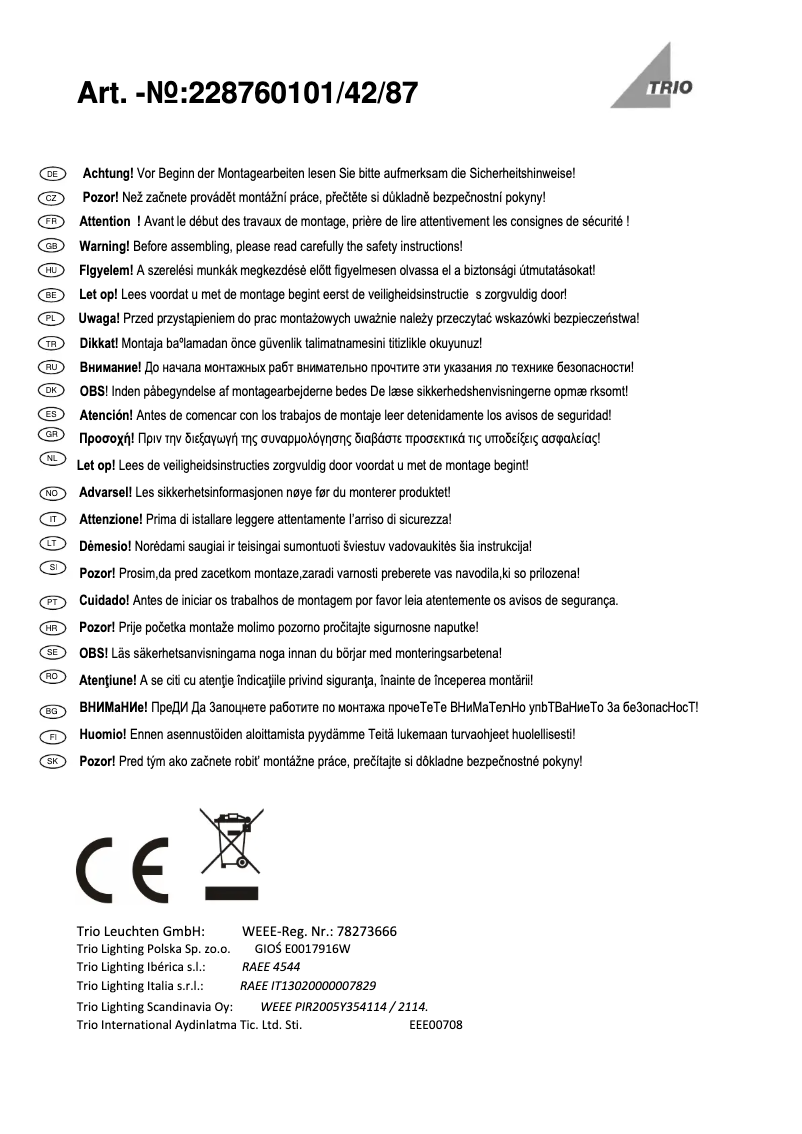 Page n°1 - Manuel utilisateur Trio Lighting Trave 228760187