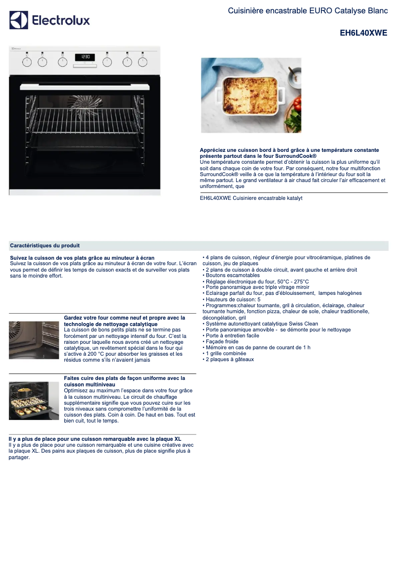 Page 1 de la notice Fiche technique Electrolux EH6L40XWE