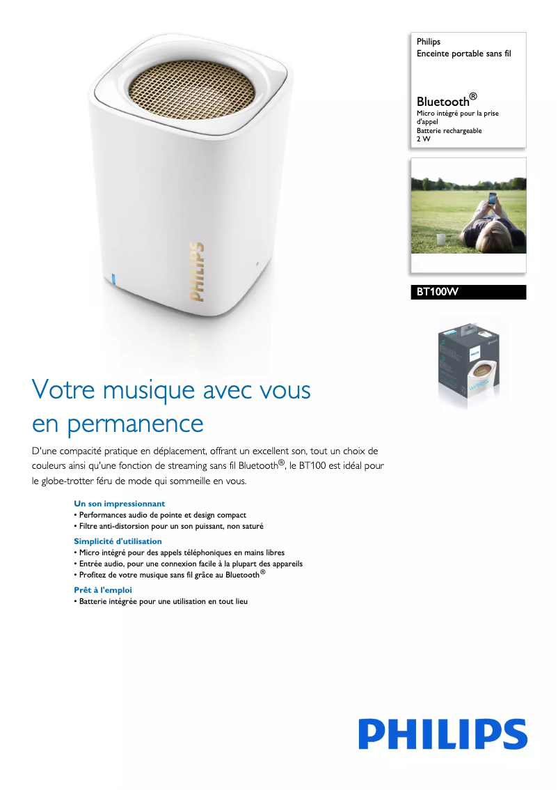 Page n°1 - Fiche technique Philips BT100W