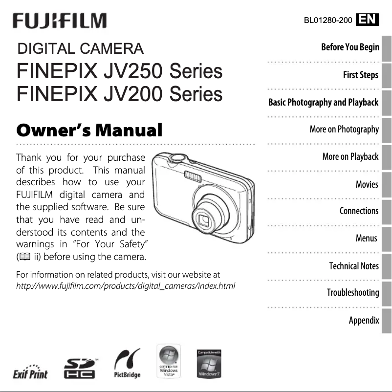 Page 1 de la notice Manuel utilisateur Fujifilm FinePix JV200