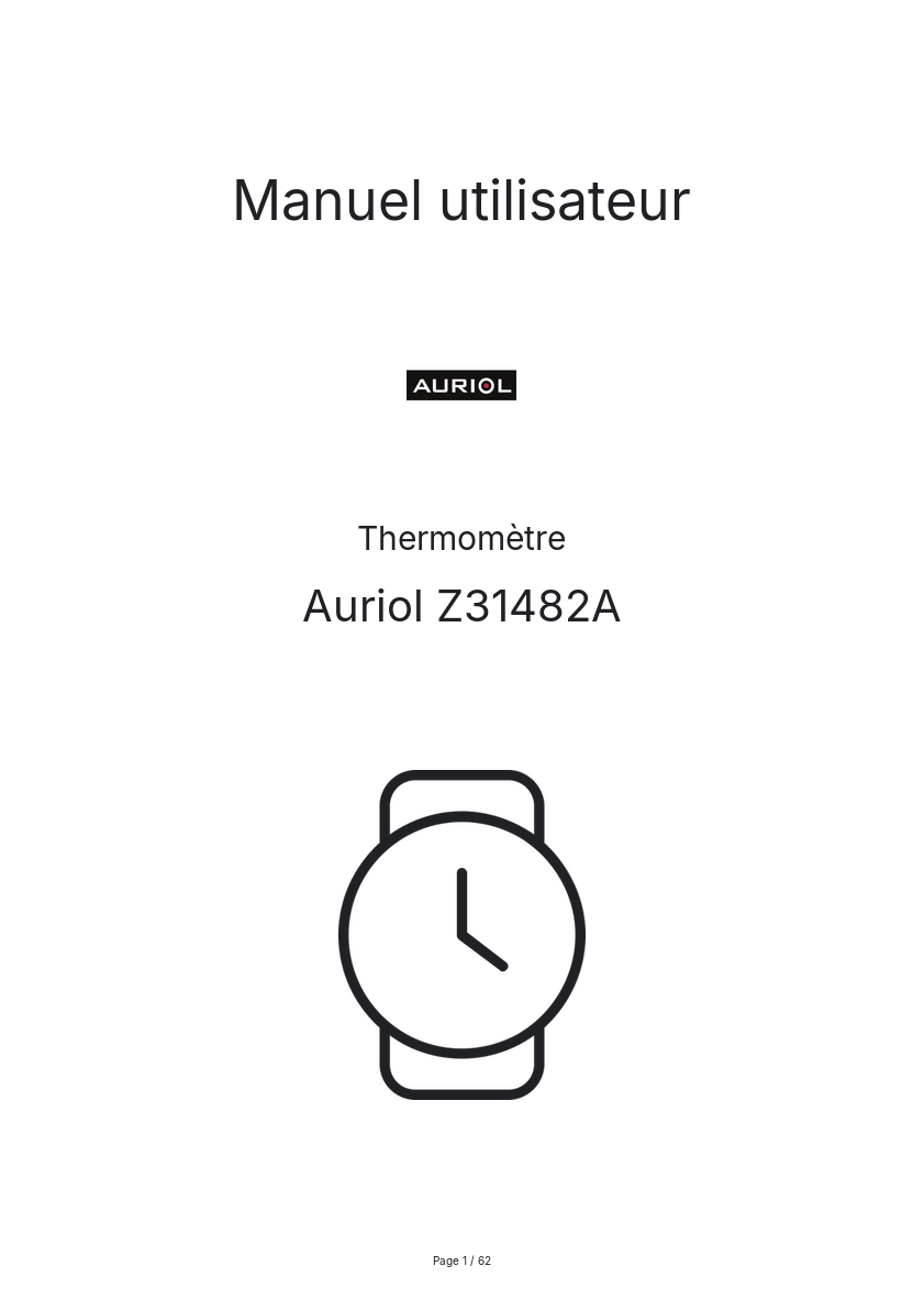 Page n°1 - Manuel utilisateur Auriol Z31482A