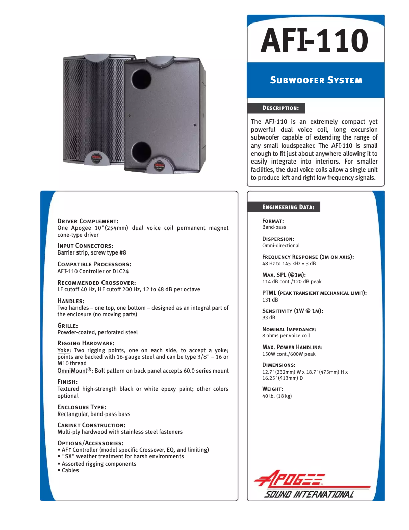 Page 1 de la notice Manuel utilisateur Bogen AFI-110