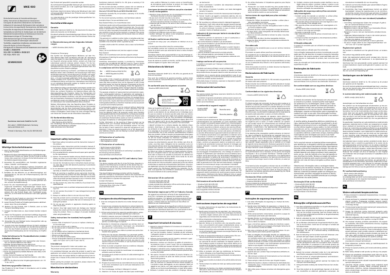 Page n°1 - Instructions de sécurité Sennheiser MKE 600
