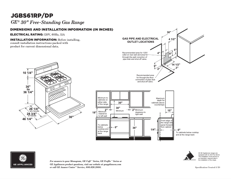 Página 1 del manual Ficha técnica GE JGBS61DPBB