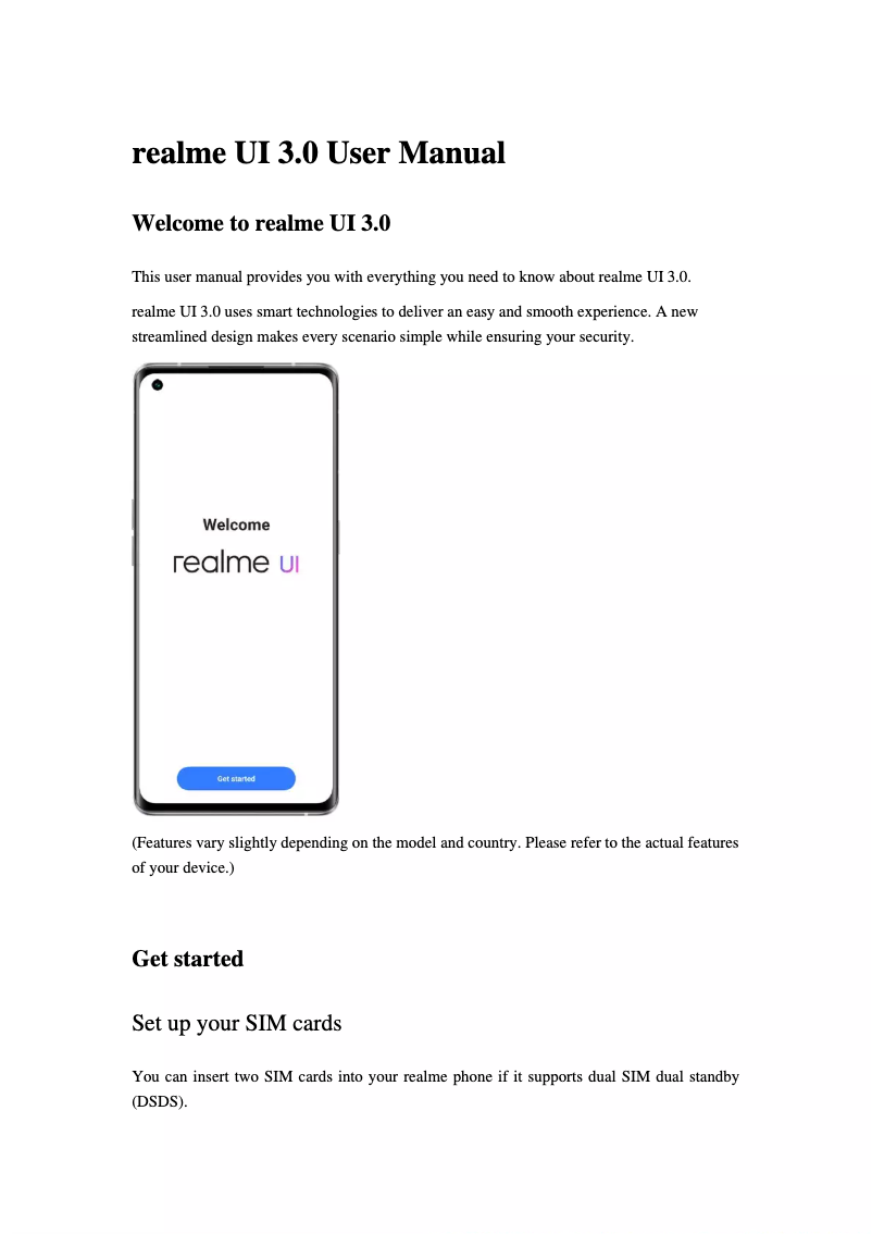 Page 1 de la notice Manuel utilisateur Realme 10s
