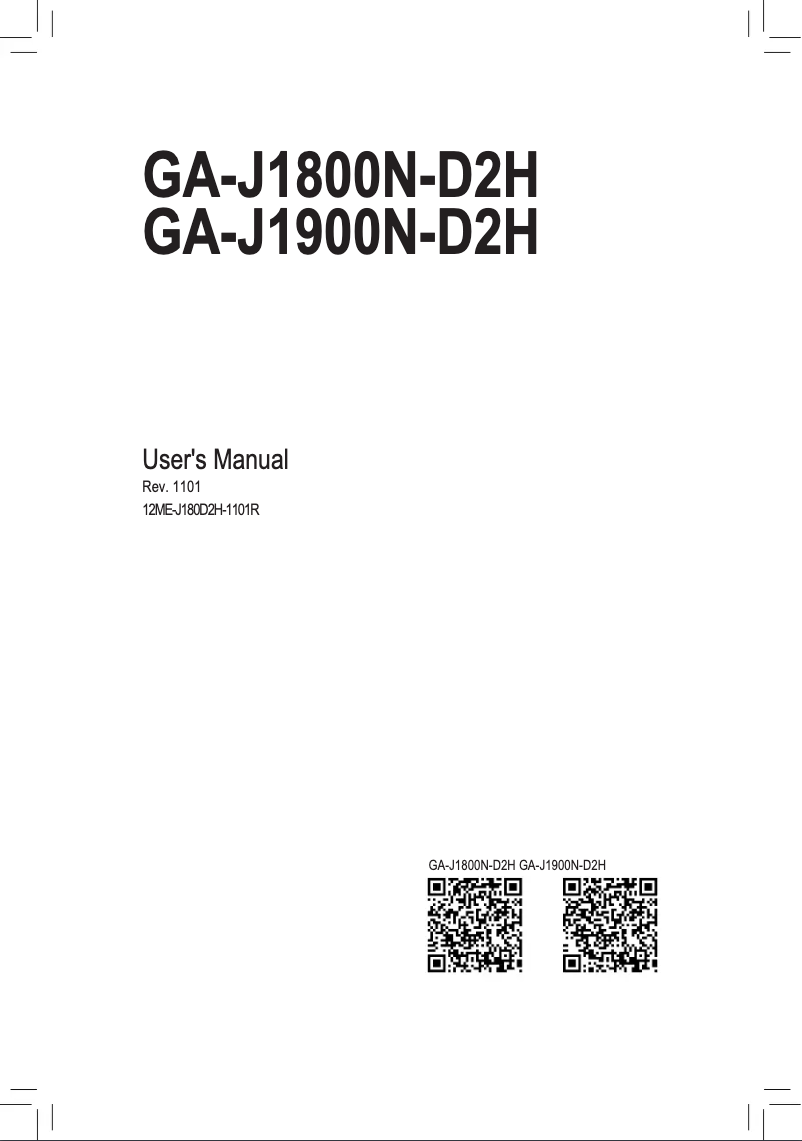 Page 1 de la notice Manuel utilisateur Gigabyte GA-J1800N-D2H