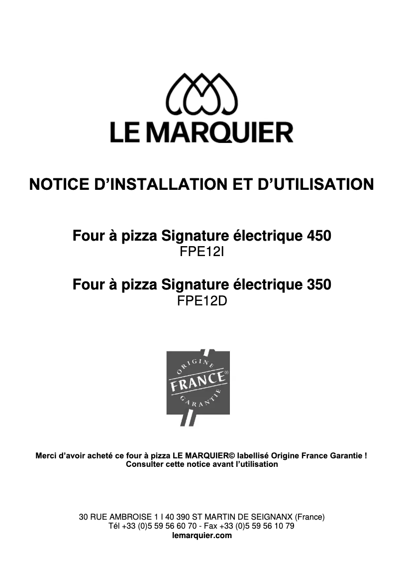 Page n°1 - Manuel utilisateur Le Marquier FPE12I