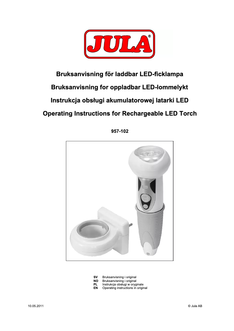 Page 1 de la notice Manuel utilisateur Jula 957-102