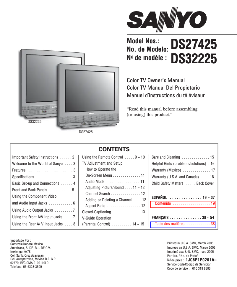 Image de la première page du manuel de l'appareil DS32225