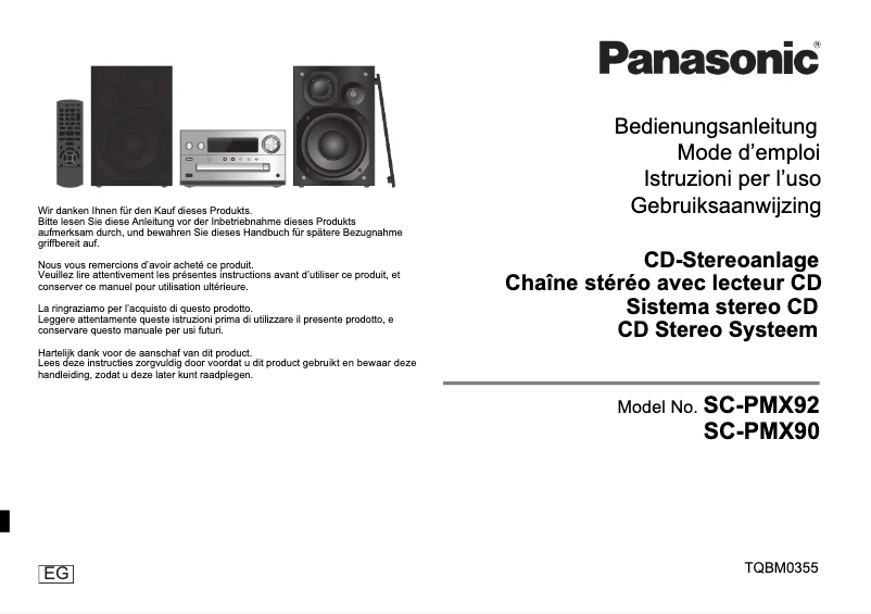 Page 1 de la notice Manuel utilisateur Panasonic SC-PMX92
