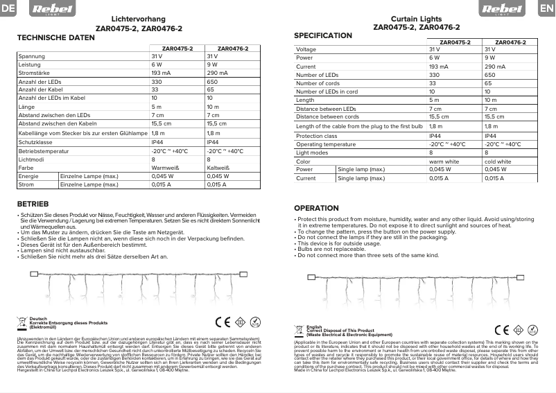 Page 1 de la notice Manuel utilisateur Rebel ZAR0476-2
