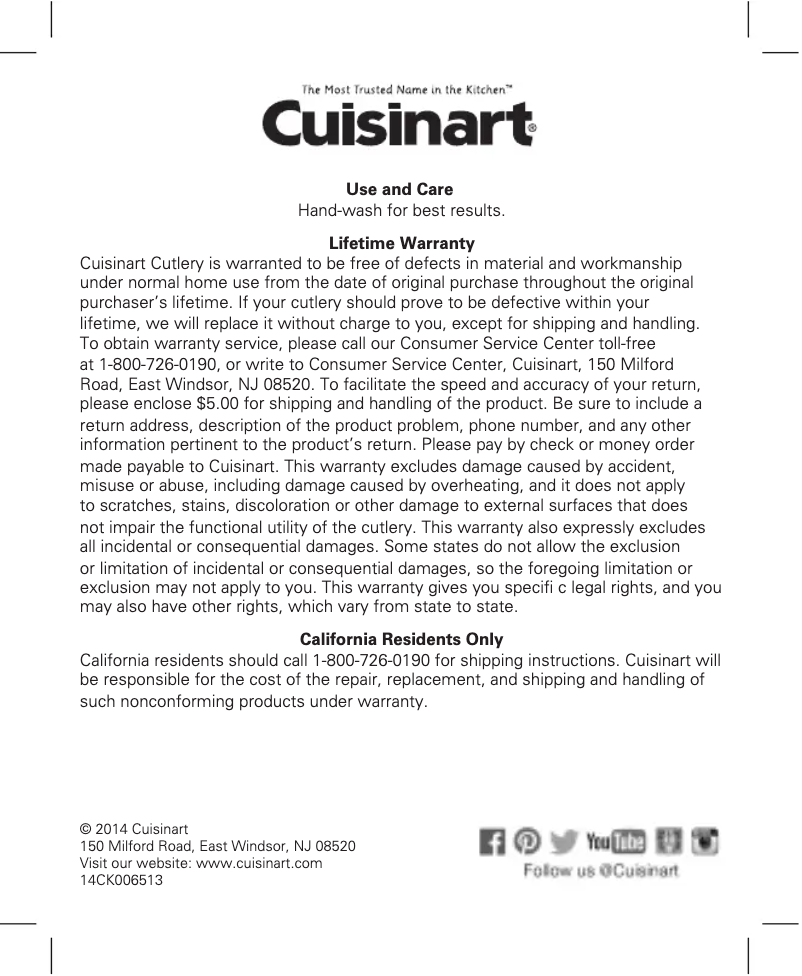 Page 1 de la notice Manuel utilisateur Cuisinart Classic C77MB-8SL