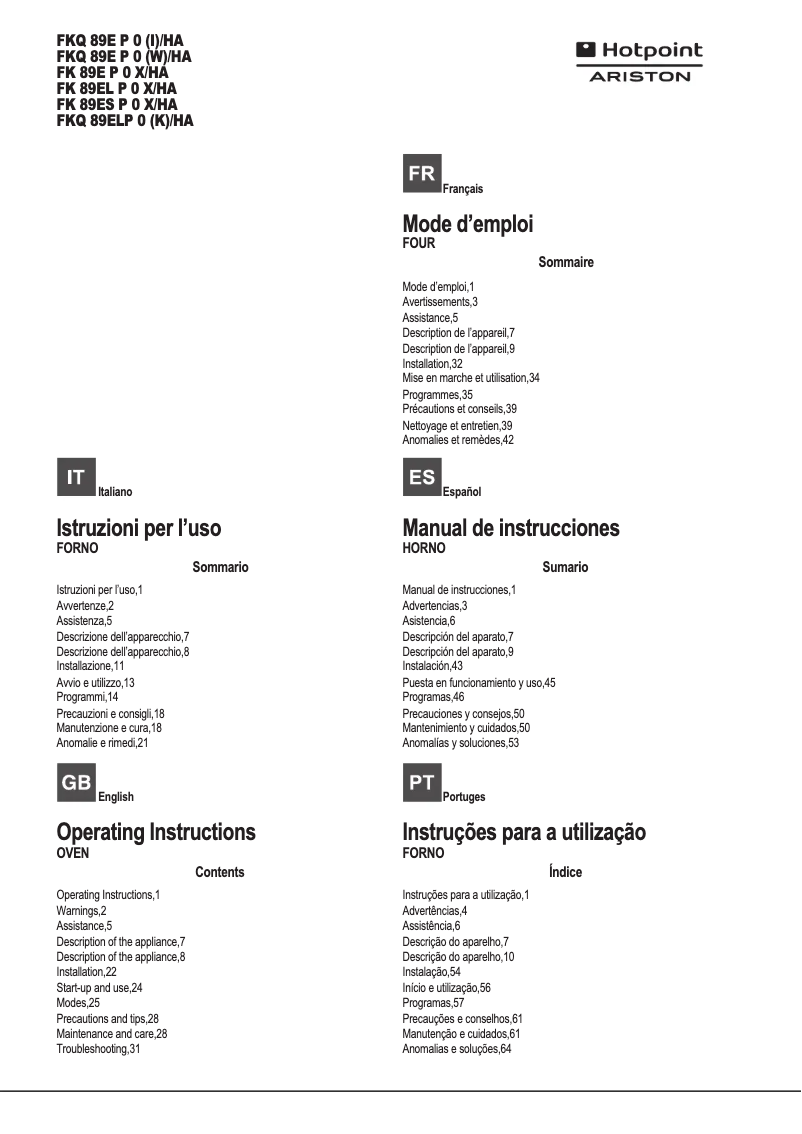 Image de la première page du manuel de l'appareil FKQ 89E P 0 (W)/HA