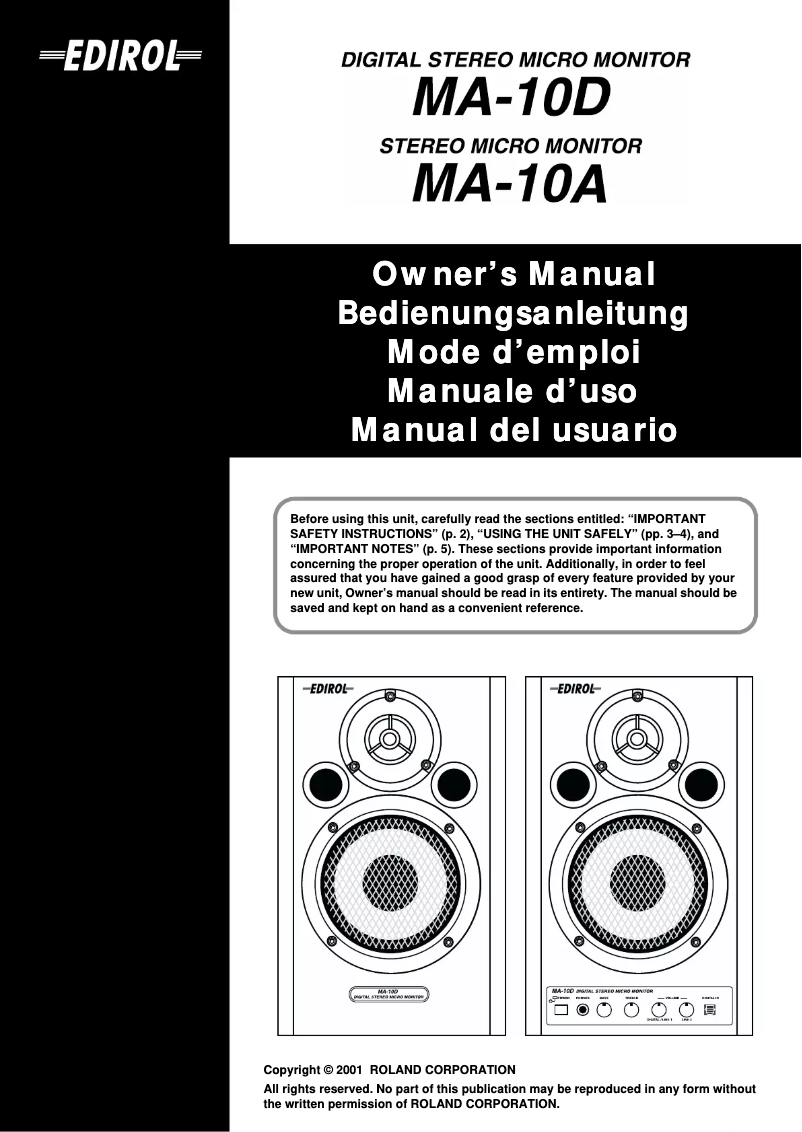Page n°1 - Manuel utilisateur Roland MA-10D