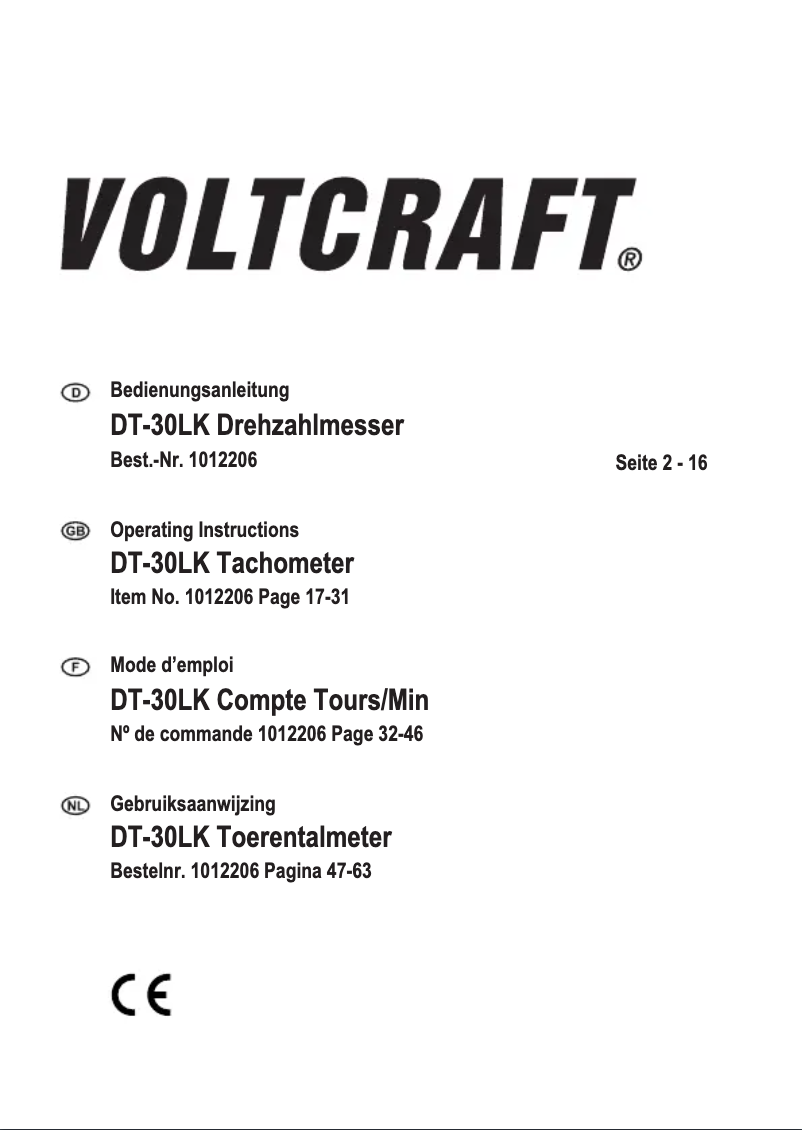 Page 1 de la notice Manuel utilisateur Voltcraft DT-30LK