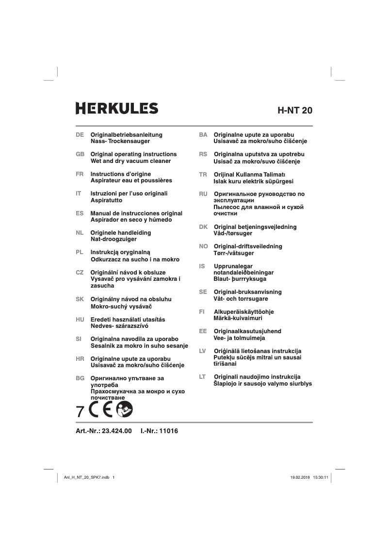 Page 1 de la notice Manuel utilisateur Herkules H-NT 20