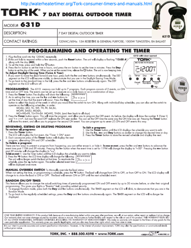 Page n°1 - Manuel utilisateur Tork 631D