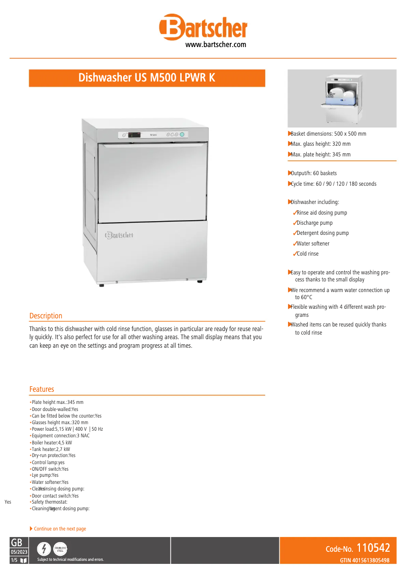 Image de la première page du manuel de l'appareil US M500 LPWR K