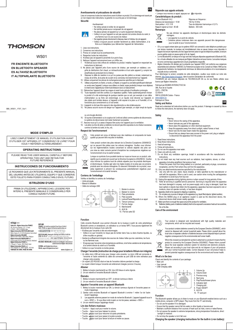 Image de la première page du manuel de l'appareil WS01