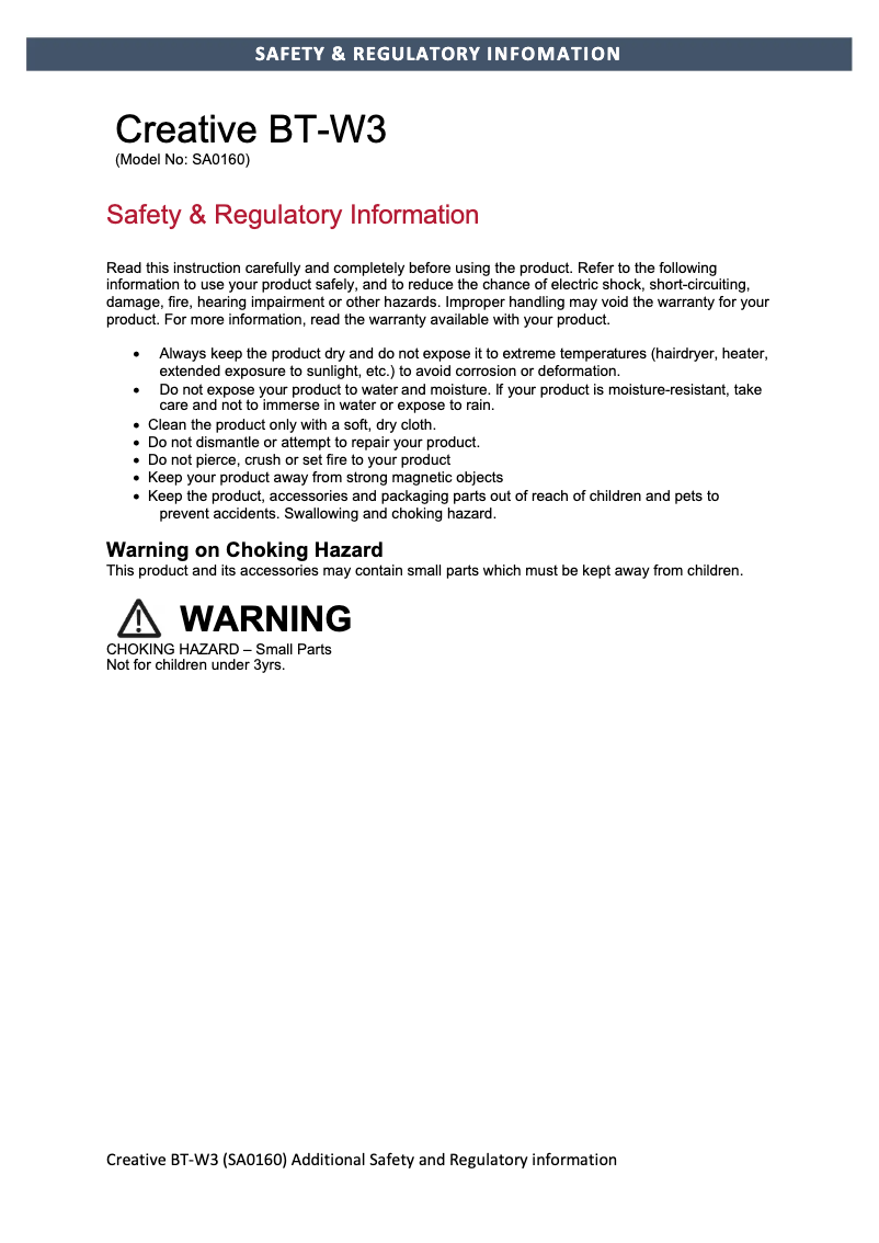 Page 1 de la notice Instructions de sécurité Creative BT-W3