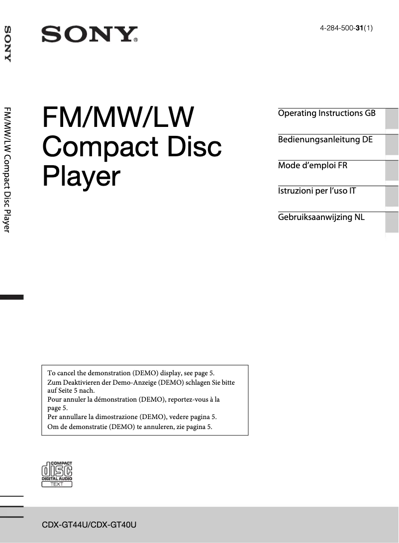 Page n°1 - Mode d'emploi Sony CDX-GT44U