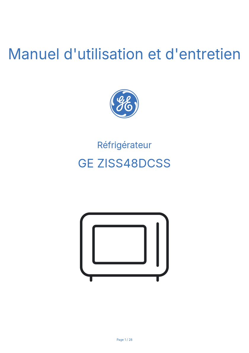 Page n°1 - Manuel d'utilisation et d'entretien GE ZISS48DCSS