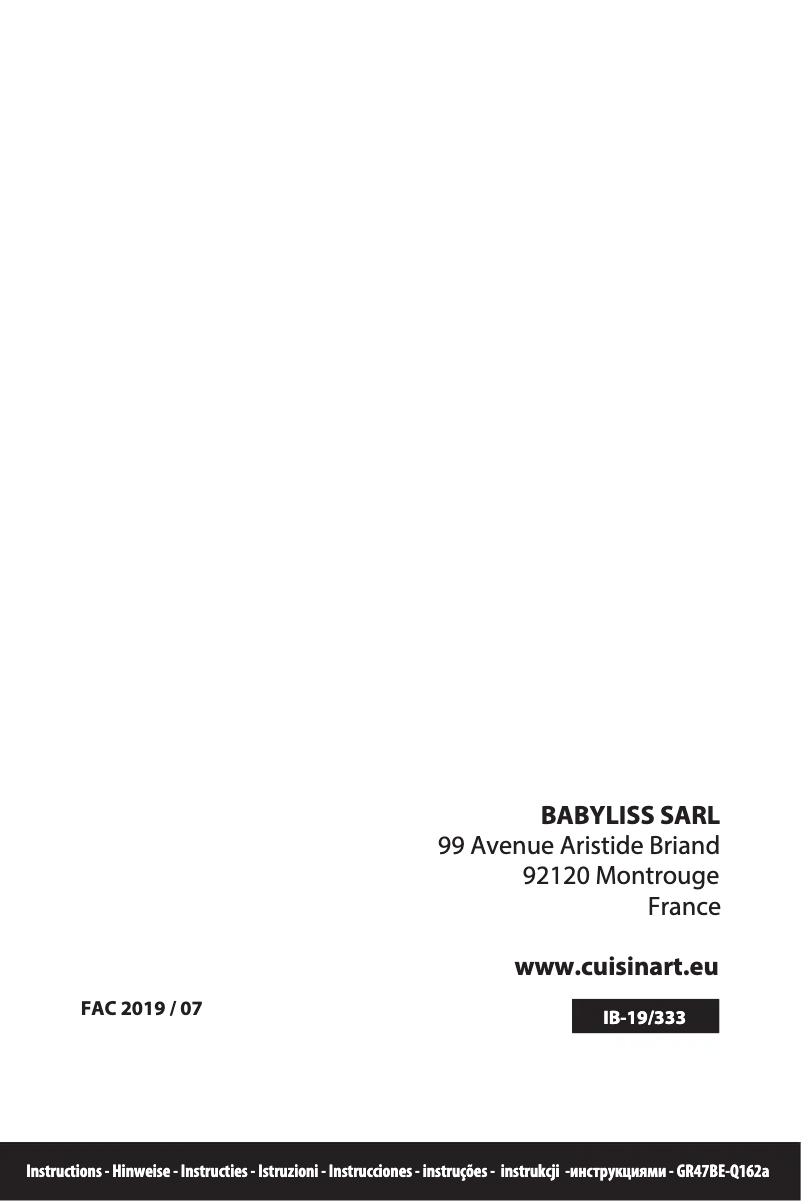 Page 1 de la notice Manuel utilisateur Cuisinart GR47BE