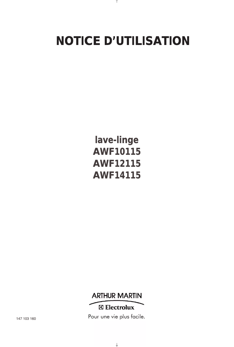 Page 1 of the manual User Manual Arthur Martin-Electrolux AWF 14115