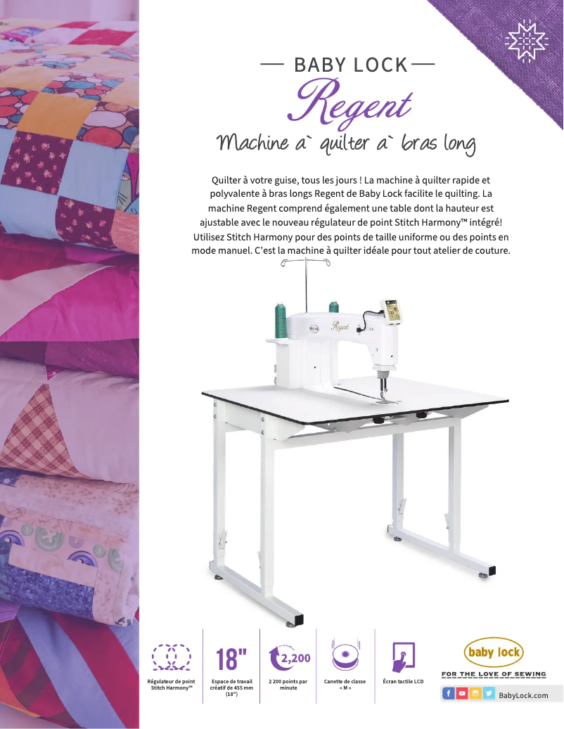 Page 1 de la notice Fiche technique Baby Lock Regent