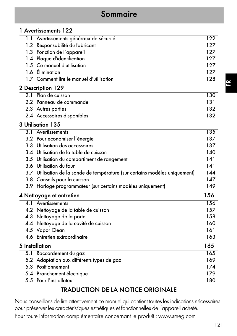 Page 1 de la notice Manuel utilisateur Smeg C9GMN9-1