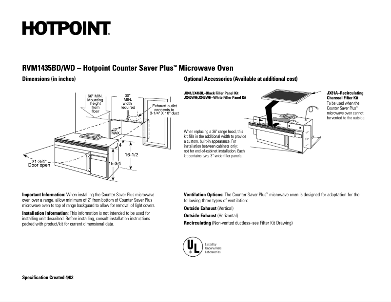 Page n°1 - Fiche technique Hotpoint CounterSaver Plus RVM1435BD