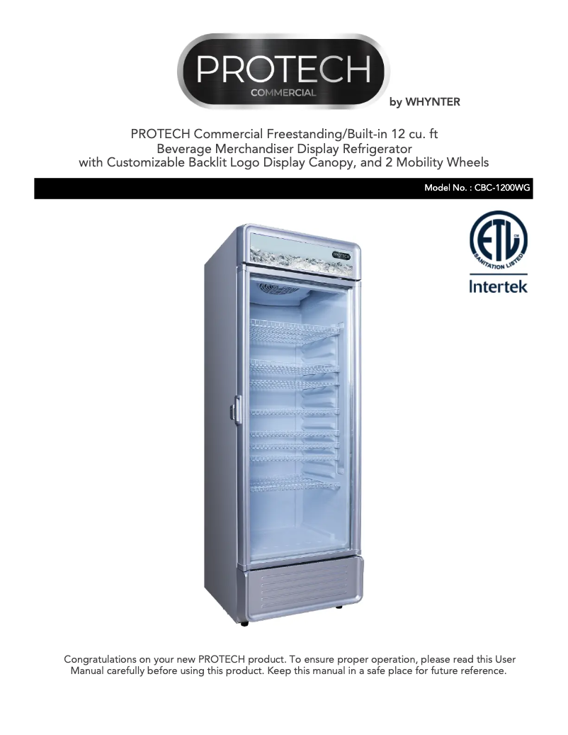 Page 1 de la notice Manuel utilisateur Whynter CBC-1200WG