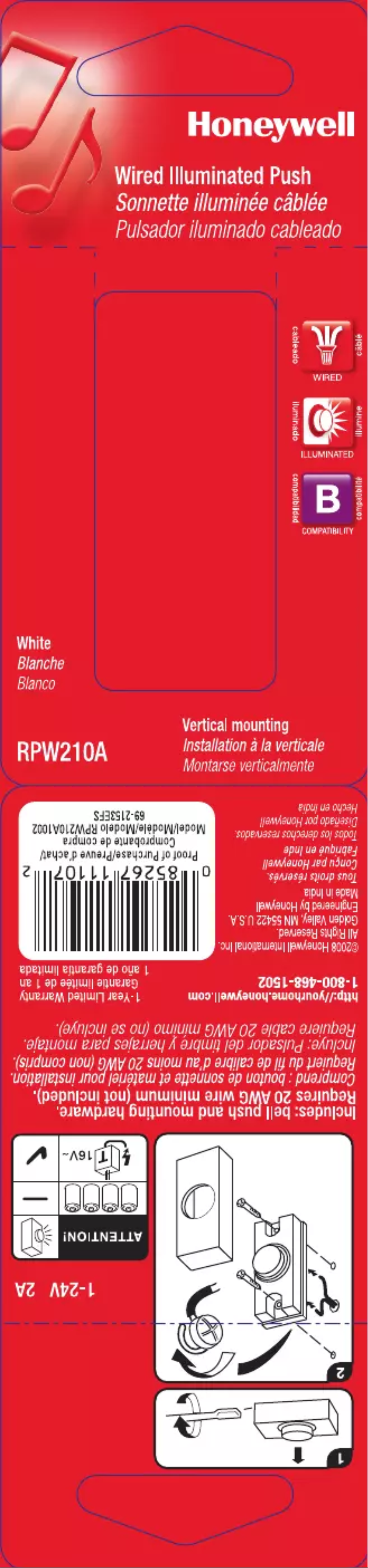 Page 1 de la notice Manuel utilisateur Honeywell RPW210A