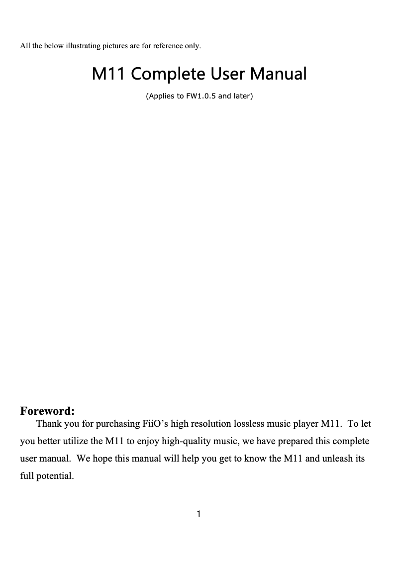 Page 1 de la notice Manuel utilisateur FiiO M11