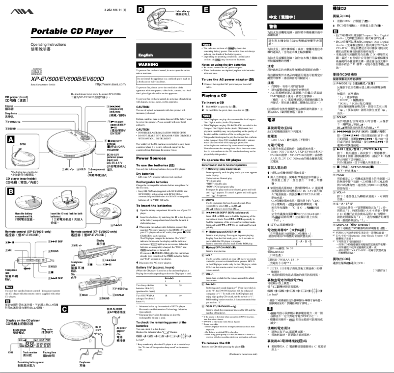 Image de la première page du manuel de l'appareil XP-EV500