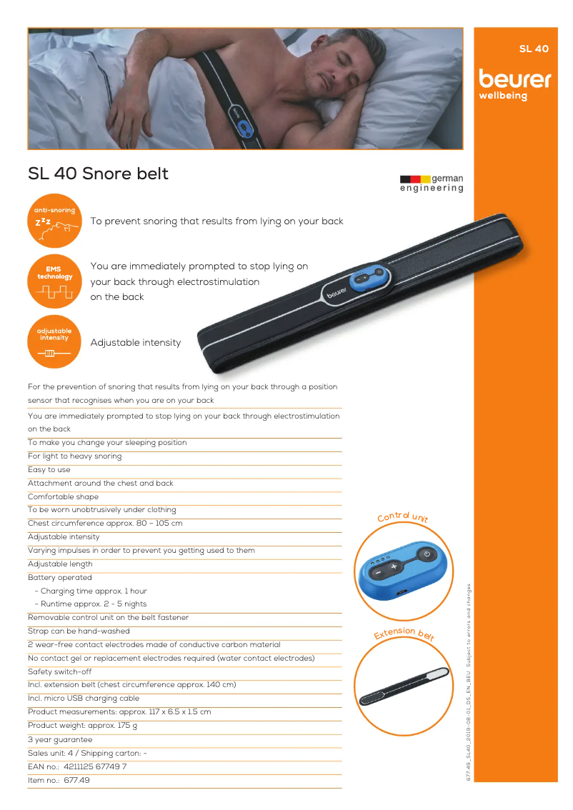 Page 1 de la notice Fiche technique Beurer SL 40