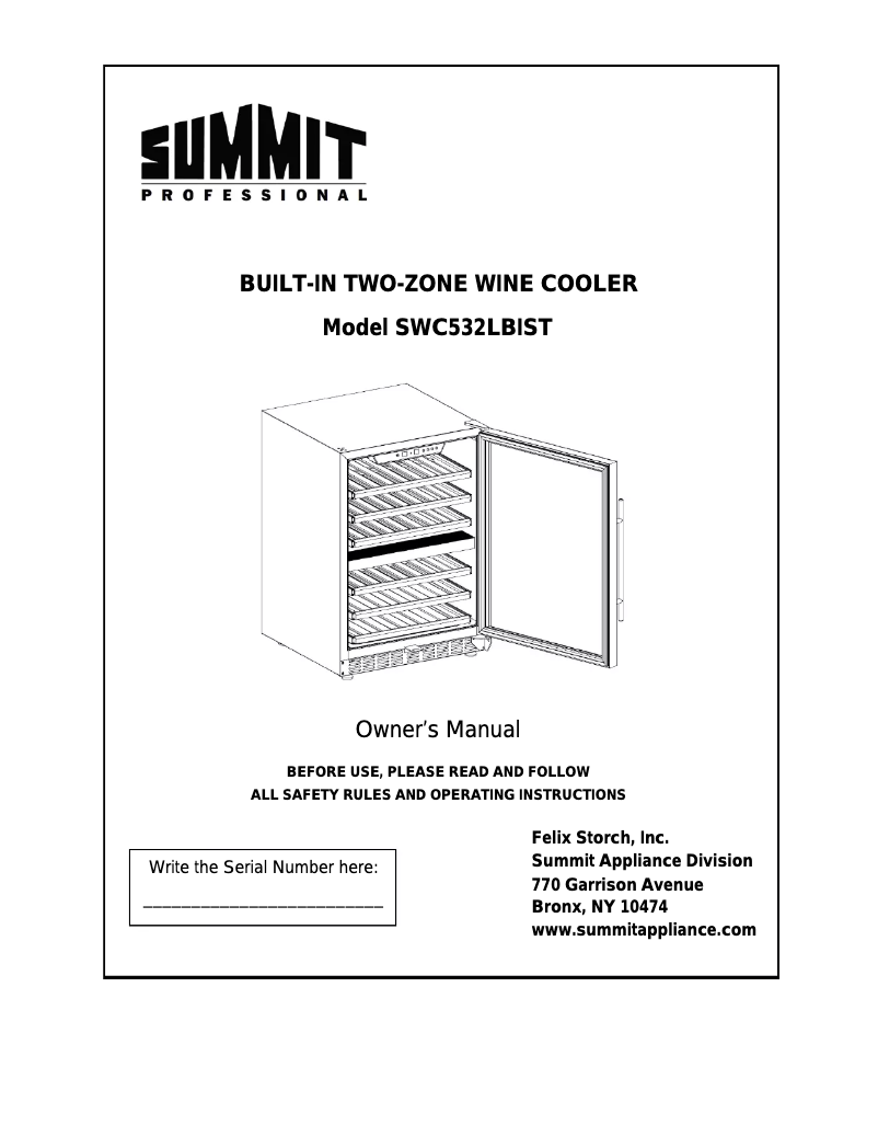 Page 1 de la notice Manuel utilisateur Summit SWC532LBISTPNR