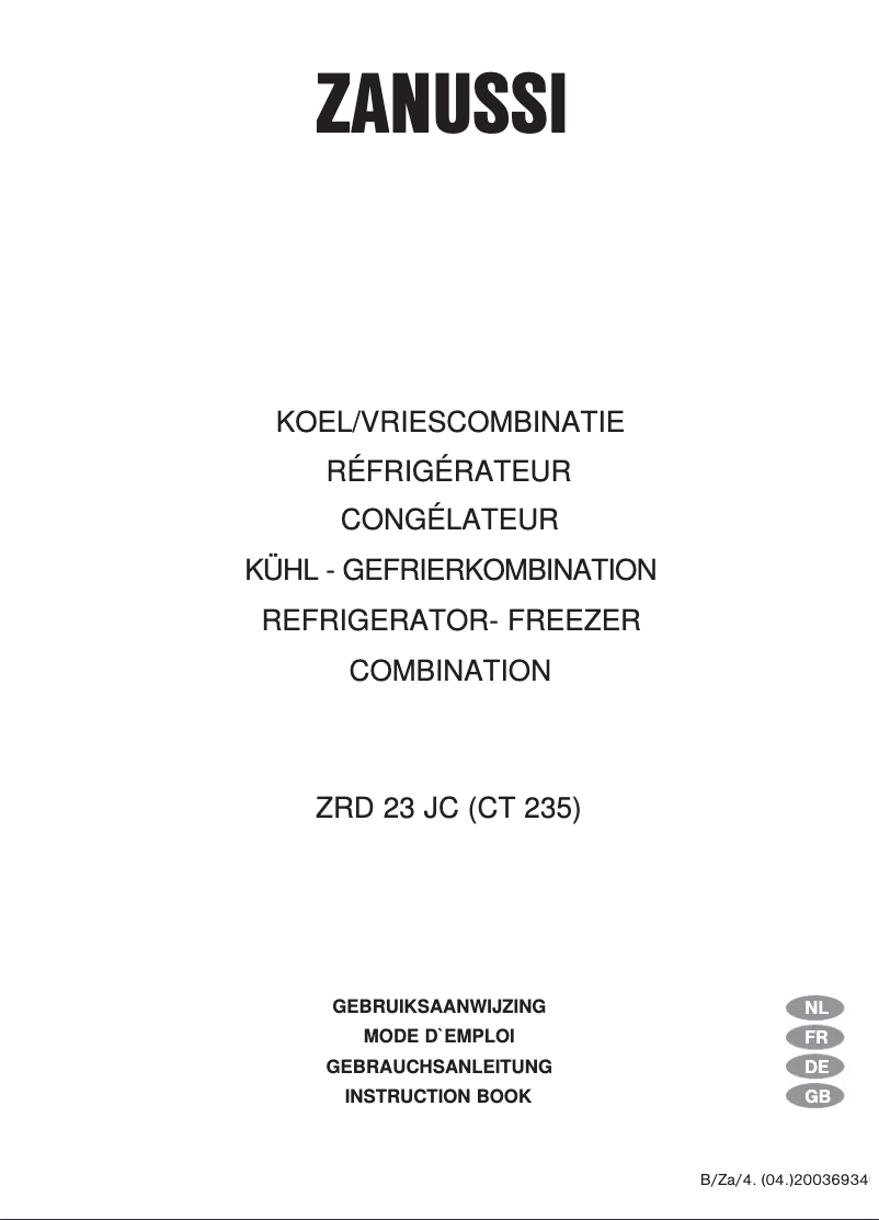 Page 1 de la notice Manuel utilisateur Zanussi ZRD 23 JC