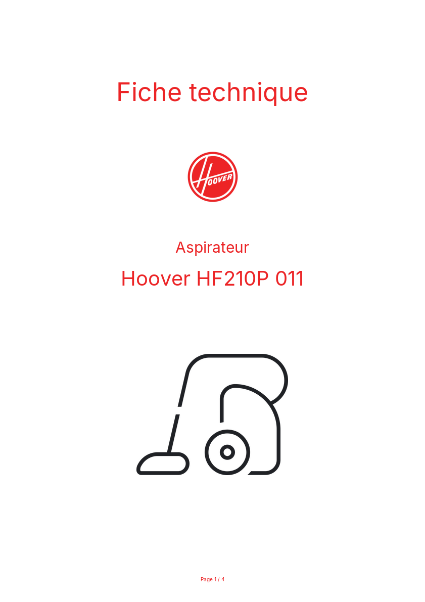 Page n°1 - Fiche technique Hoover HF210P 011
