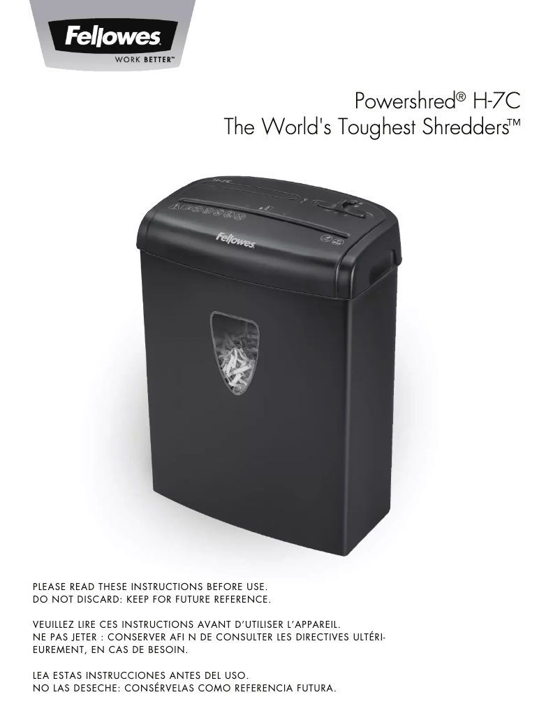 Image de la première page du manuel de l'appareil Powershred H-7C