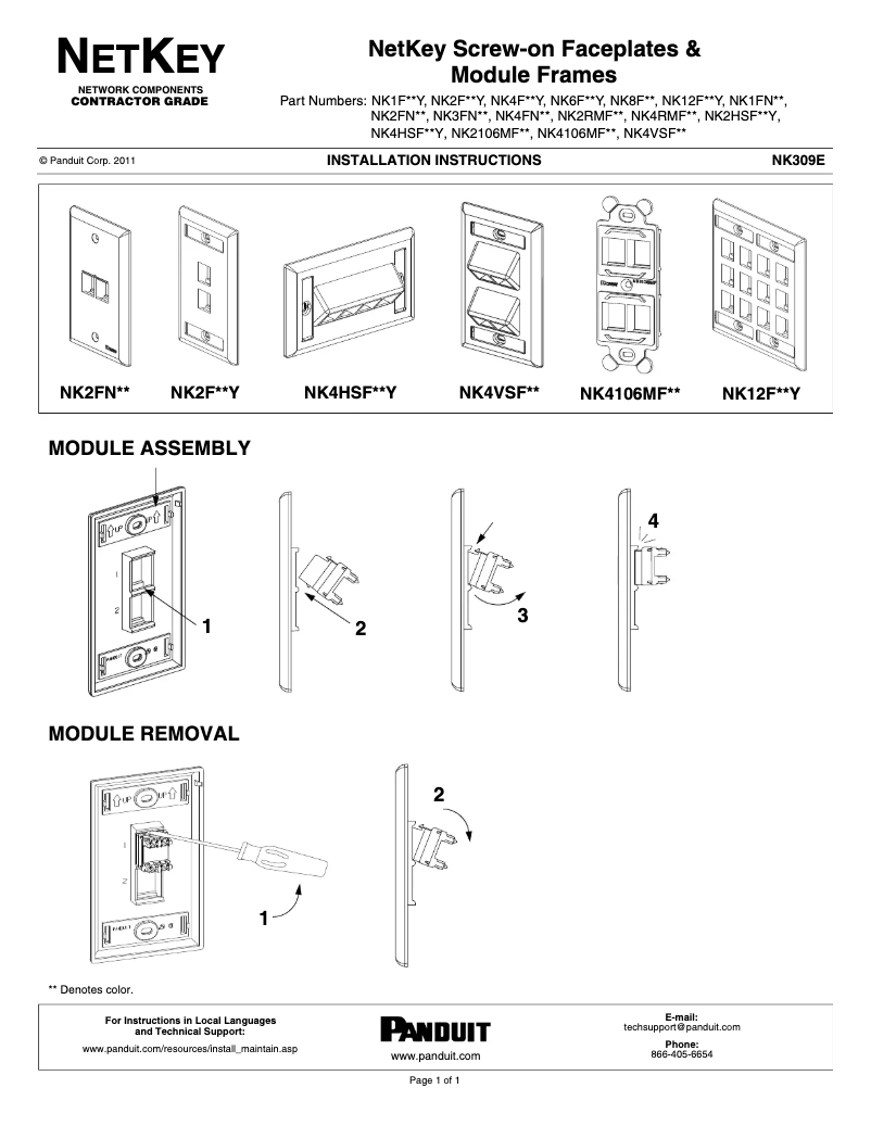 Page 1 de la notice Manuel utilisateur Panduit NK2FWHY